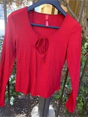 SKIMS Red Ribbed Long-Sleeve Tie-Front Top